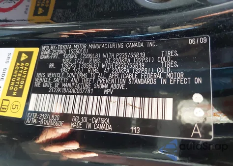 2010 Lexus Rx 350 z USA, uszkodzony, nr VIN 2T2ZK1BAXAC007781